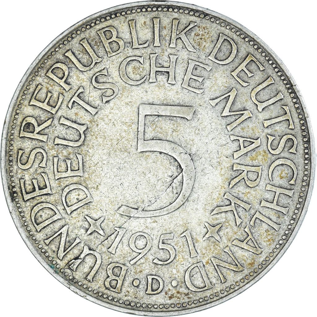 Munten, Federale Duitse Republiek, 5 Mark, 1951, Munich, FR+, Zilver, KM:112.1