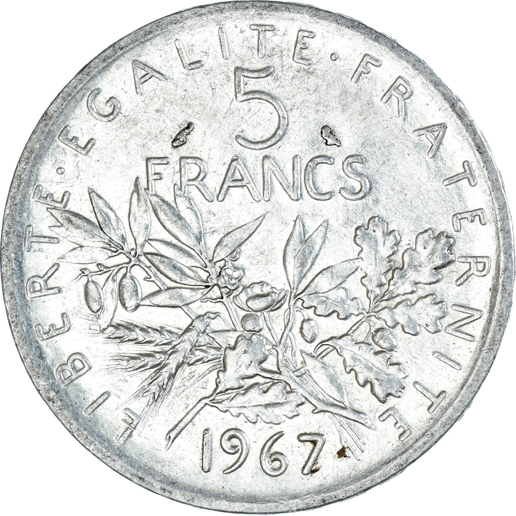 Moneda, Francia, Semeuse, 5 Francs, 1967, Paris, EBC+, Plata, KM:926