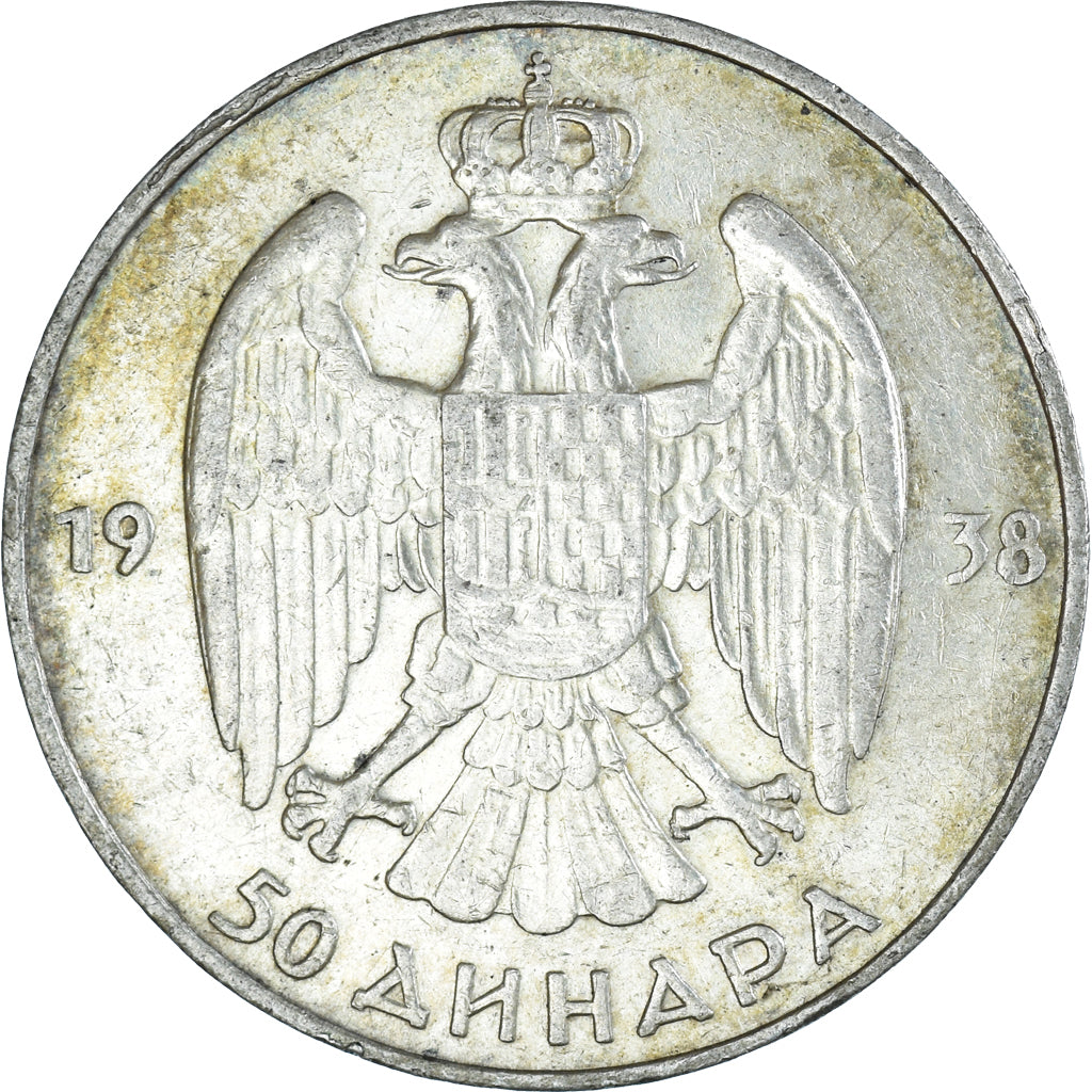 Moneta, Iugoslavia, Petar II, 50 Dinara, 1938, BB+, Argento, KM:24