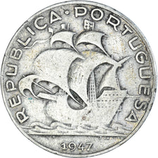 Moneta, Portogallo, 5 Escudos, 1947, MB, Argento, KM:581