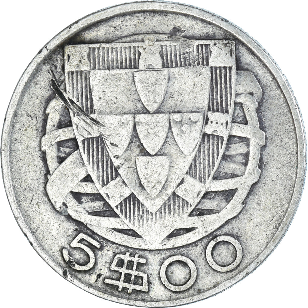 Moneta, Portogallo, 5 Escudos, 1947, MB, Argento, KM:581