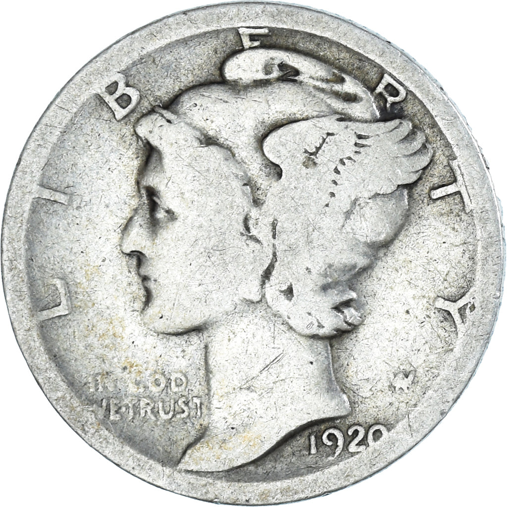Coin, United States, Mercury Dime, Dime, 1920, U.S. Mint, San Francisco