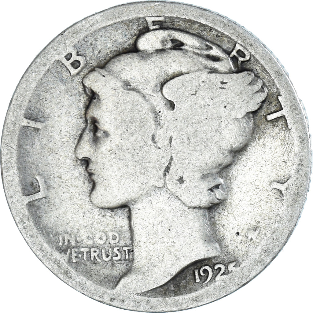 Coin, United States, Mercury Dime, Dime, 1925, U.S. Mint, Philadelphia