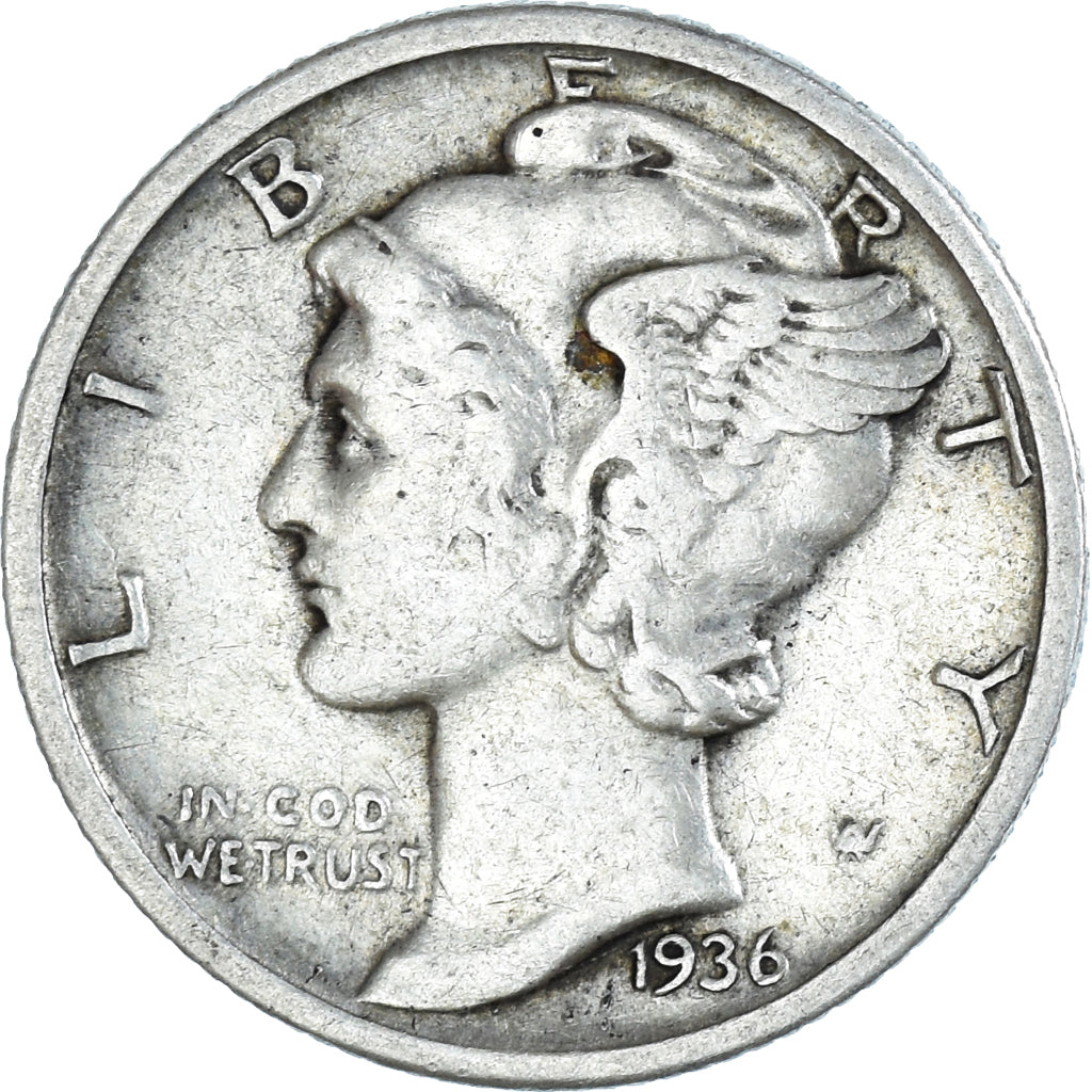 Coin, United States, Mercury Dime, Dime, 1936, U.S. Mint, Philadelphia