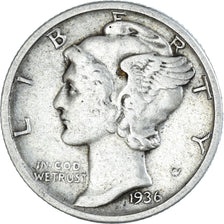 Coin, United States, Mercury Dime, Dime, 1936, U.S. Mint, Philadelphia