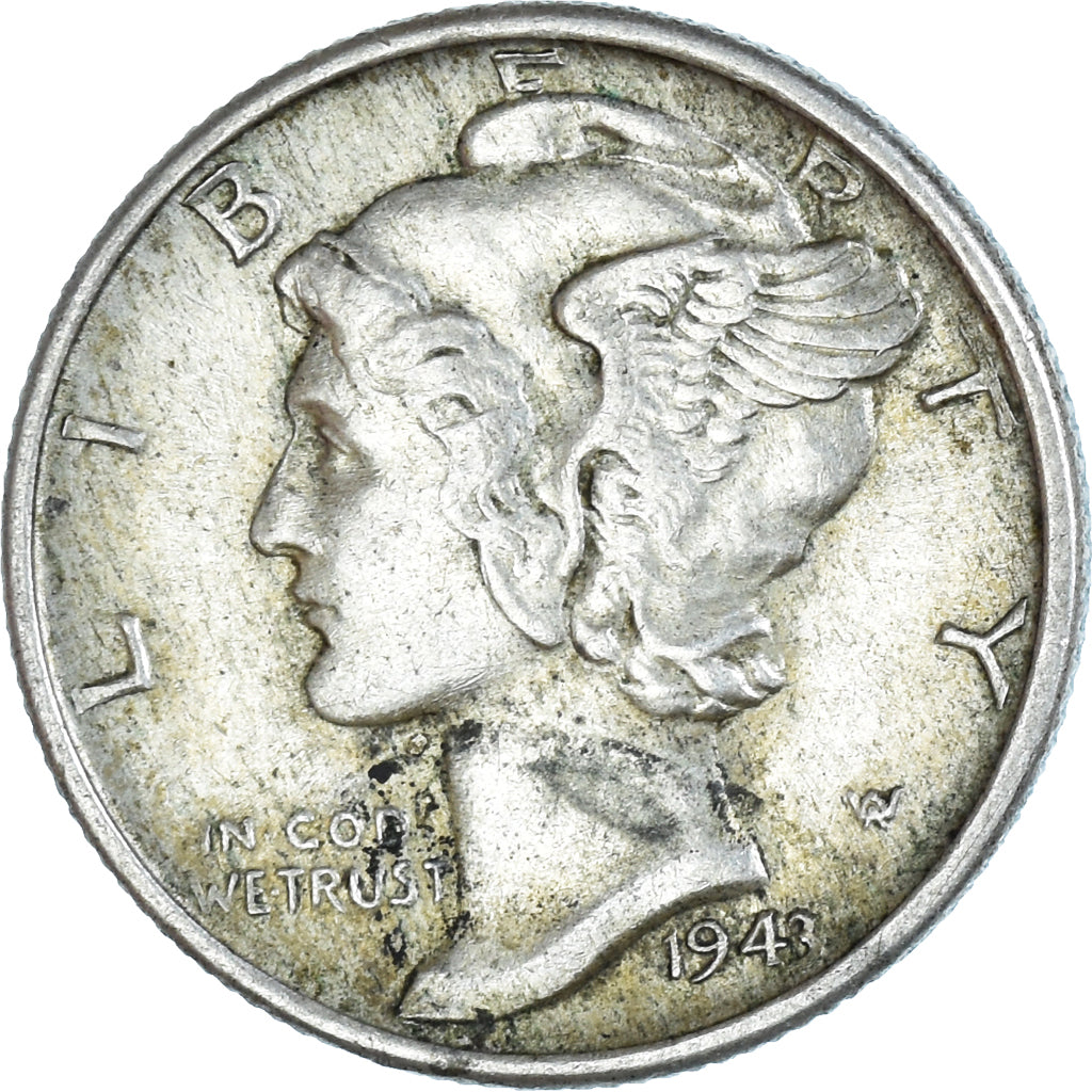 Coin, United States, Mercury Dime, Dime, 1943, U.S. Mint, Philadelphia