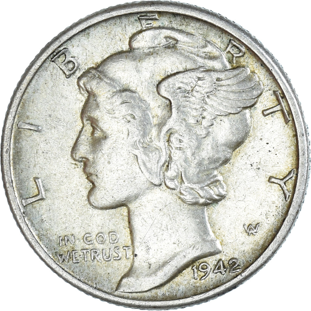 Coin, United States, Mercury Dime, Dime, 1942, U.S. Mint, Philadelphia