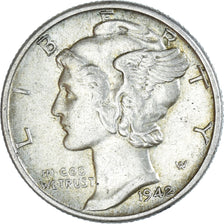 Coin, United States, Mercury Dime, Dime, 1942, U.S. Mint, Philadelphia