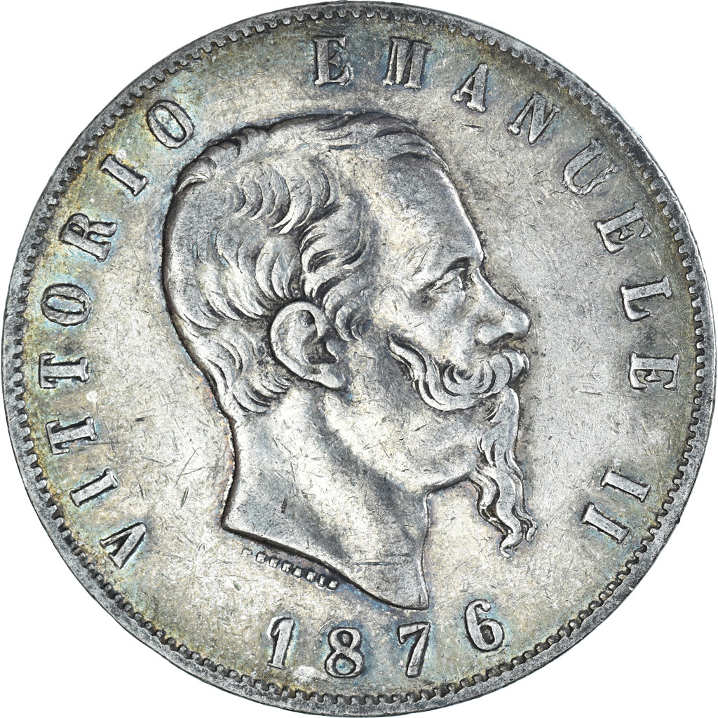 Moeda, Itália, Vittorio Emanuele II, 5 Lire, 1876, Rome, EF(40-45), Prata