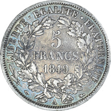 Moneta, Francia, Cérès, 5 Francs, 1849, Paris, MB+, Argento, KM:761.1