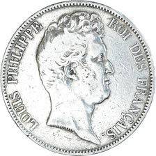 Moneda, Francia, Louis-Philippe, 5 Francs, 1830, Paris, BC+, Plata, KM:737.1