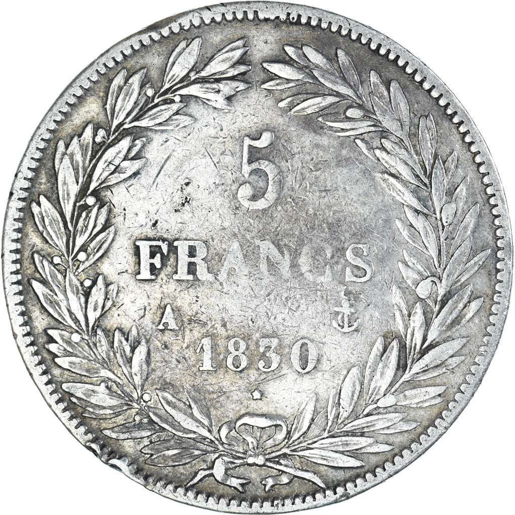 Moneda, Francia, Louis-Philippe, 5 Francs, 1830, Paris, BC+, Plata, KM:737.1