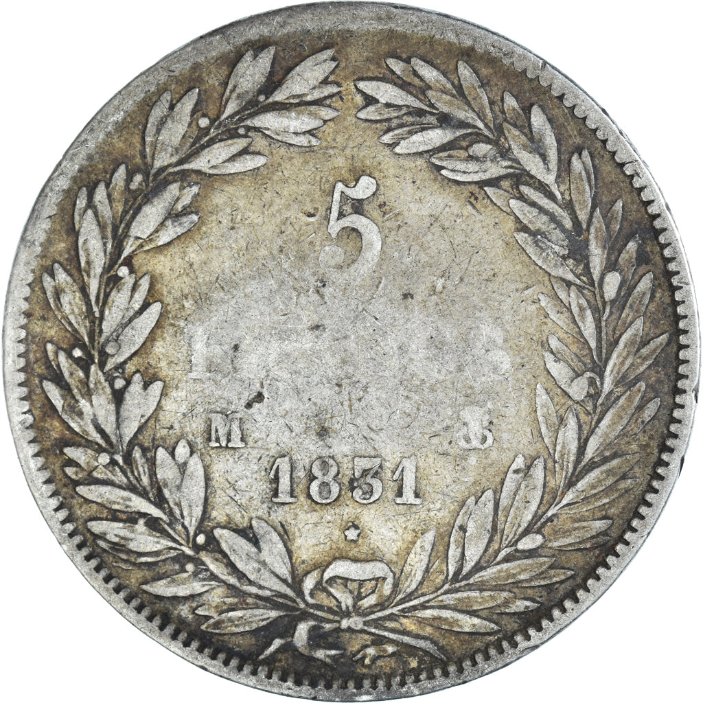 Moneda, Francia, Louis-Philippe, 5 Francs, 1831, Toulouse, BC+, Plata, KM:735.9