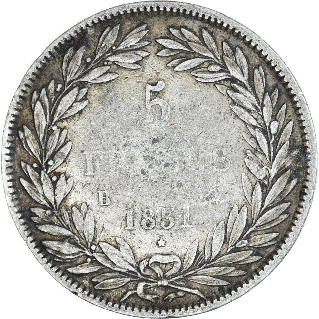 Coin, France, Louis-Philippe, 5 Francs, 1831, Rouen, VF(20-25), Silver, KM:735.2