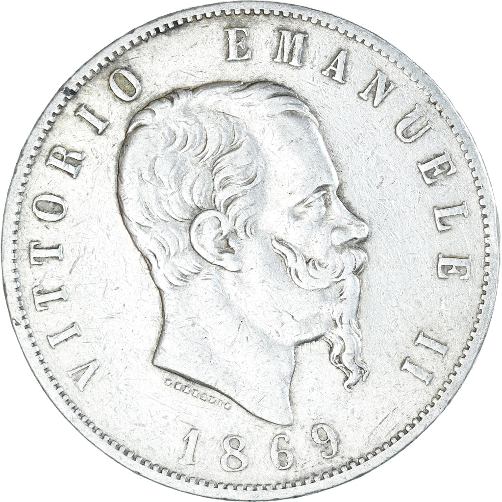 Monnaie, Italie, Vittorio Emanuele II, 5 Lire, 1869, Milan, TB, Argent, KM:8.3