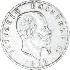 Monnaie, Italie, Vittorio Emanuele II, 5 Lire, 1869, Milan, TB, Argent, KM:8.3