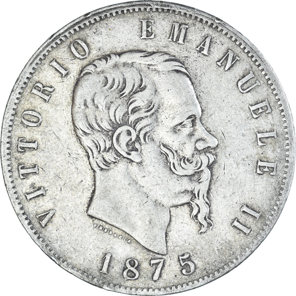 Moeda, Itália, Vittorio Emanuele II, 5 Lire, 1875, Milan, VF(20-25), Prata