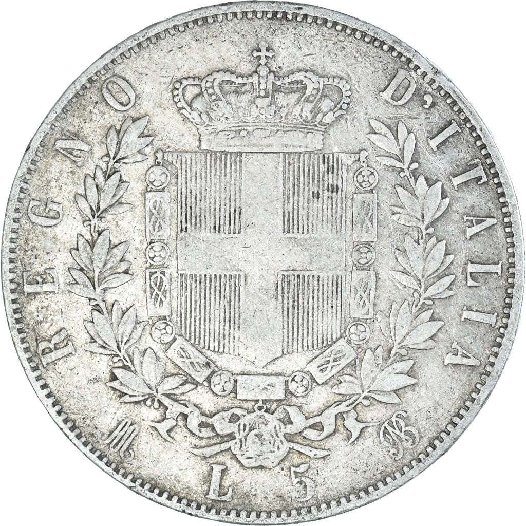 Moeda, Itália, Vittorio Emanuele II, 5 Lire, 1875, Milan, VF(20-25), Prata