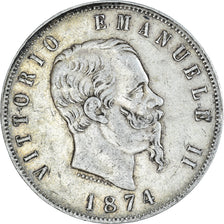 Munten, Italië, Vittorio Emanuele II, 5 Lire, 1874, Milan, ZF, Zilver, KM:8.3