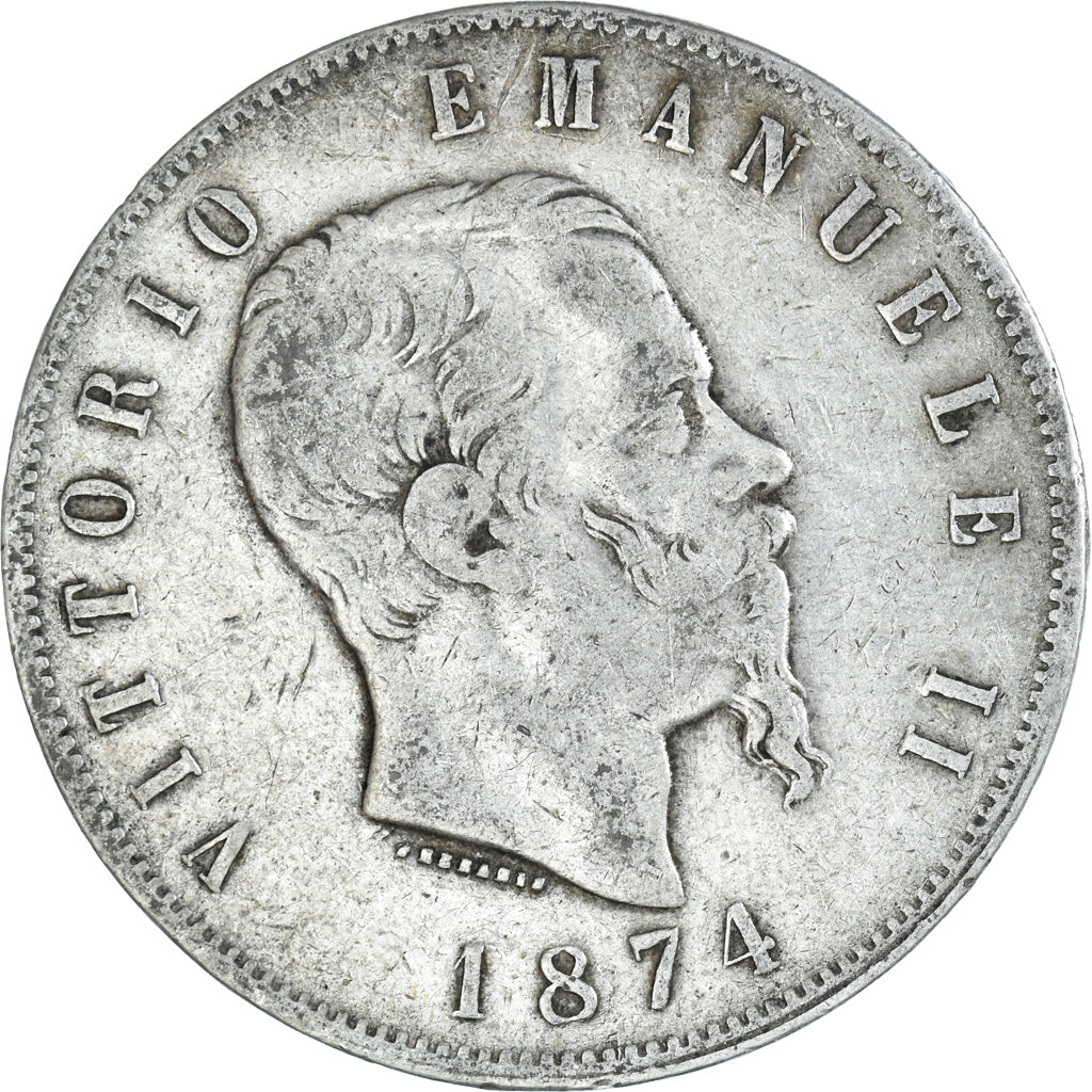 Coin, Italy, Vittorio Emanuele II, 5 Lire, 1874, Milan, VF(30-35), Silver