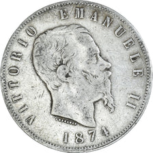 Coin, Italy, Vittorio Emanuele II, 5 Lire, 1874, Milan, VF(30-35), Silver