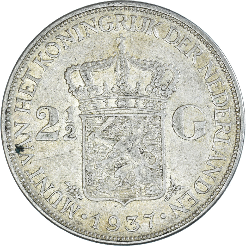 Coin, Netherlands, Wilhelmina I, 2-1/2 Gulden, 1937, EF(40-45), Silver, KM:165
