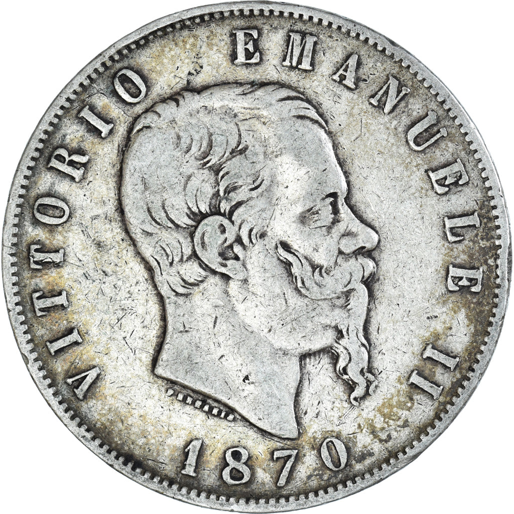 Coin, Italy, Vittorio Emanuele II, 5 Lire, 1870, Milan, VF(30-35), Silver