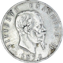 Monnaie, Italie, Vittorio Emanuele II, 5 Lire, 1870, Milan, TB+, Argent, KM:8.3