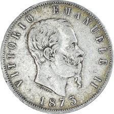 Münze, Italien, Vittorio Emanuele II, 5 Lire, 1873, Milan, S+, Silber, KM:8.3