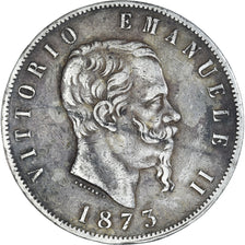 Monnaie, Italie, Vittorio Emanuele II, 5 Lire, 1873, Milan, TB+, Argent, KM:8.3
