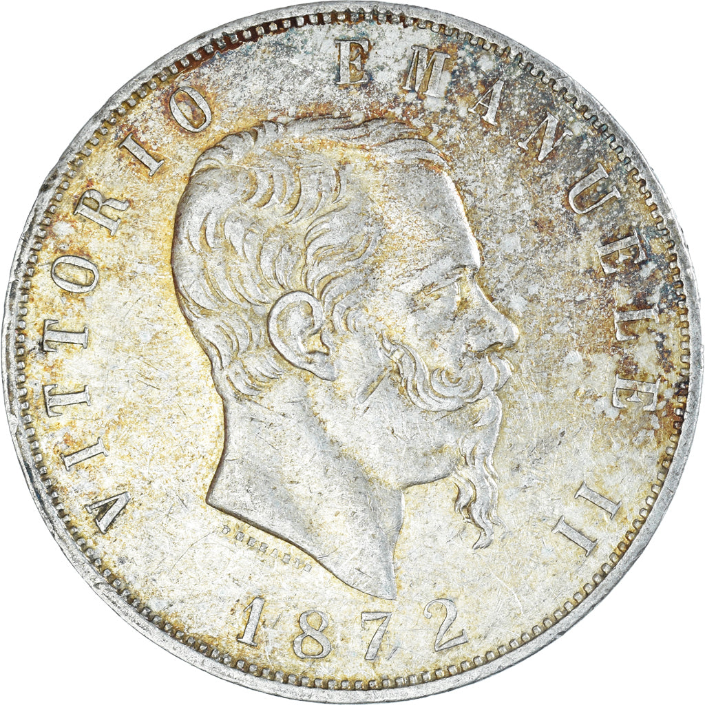 Moeda, Itália, Vittorio Emanuele II, 5 Lire, 1872, Milan, VF(30-35), Prata