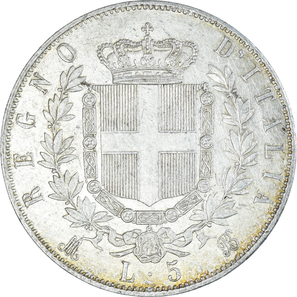 Moeda, Itália, Vittorio Emanuele II, 5 Lire, 1872, Milan, VF(30-35), Prata