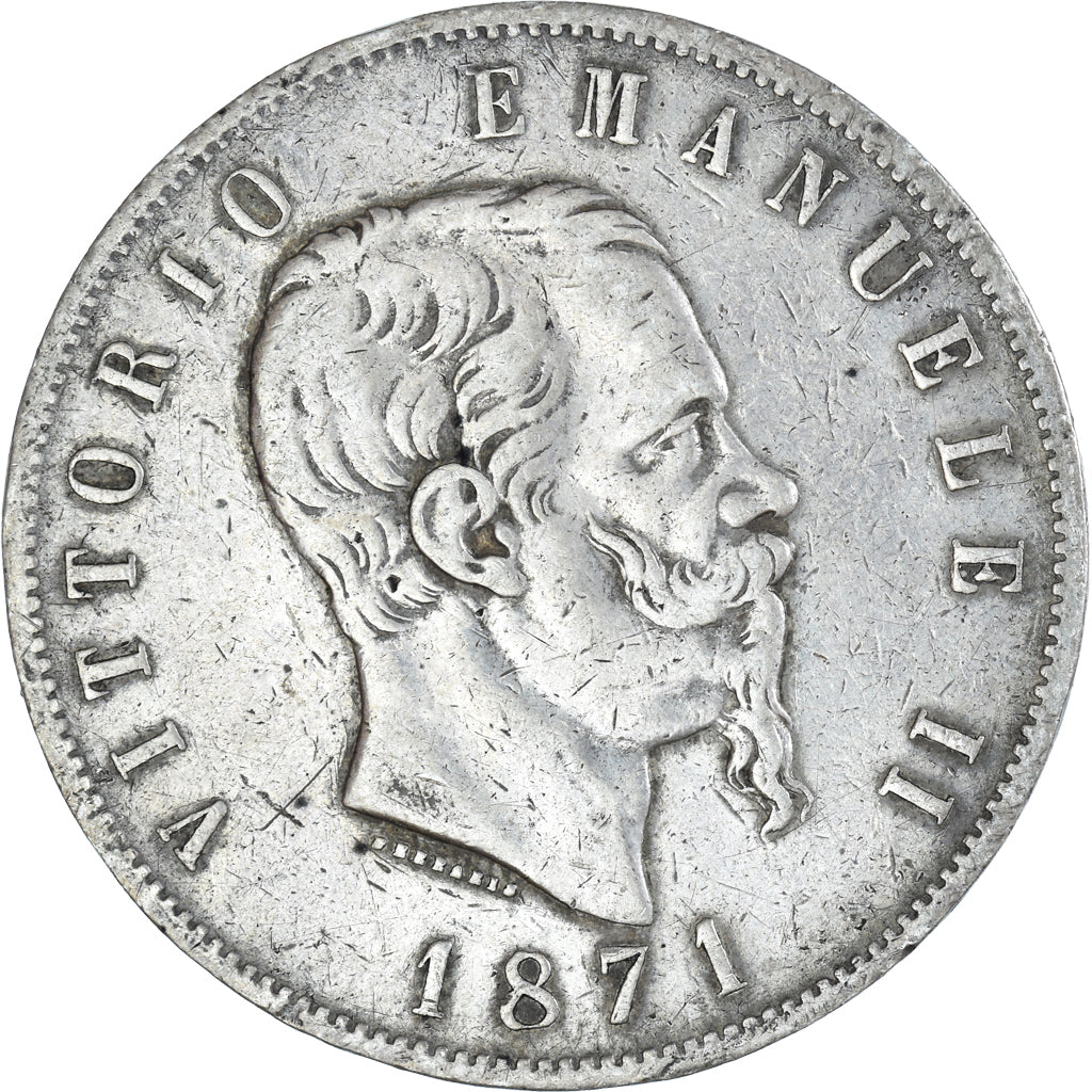 Monnaie, Italie, Vittorio Emanuele II, 5 Lire, 1871, Milan, TB+, Argent, KM:8.3