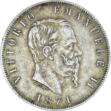 Coin, Italy, Vittorio Emanuele II, 5 Lire, 1871, Milan, EF(40-45), Silver