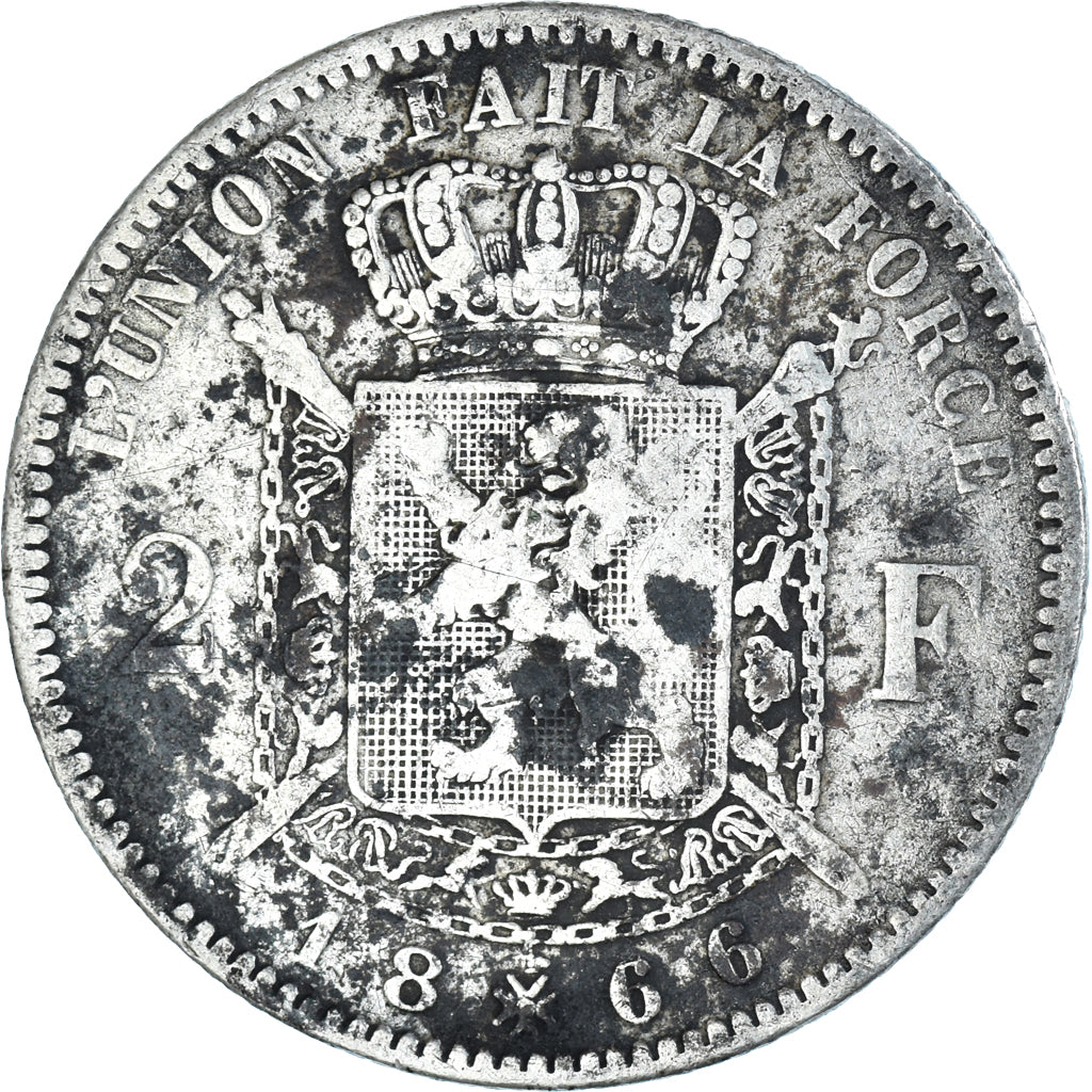 Coin, Belgium, Leopold II, 2 Francs, 2 Frank, 1866, VF(30-35), Silver, KM:30.1