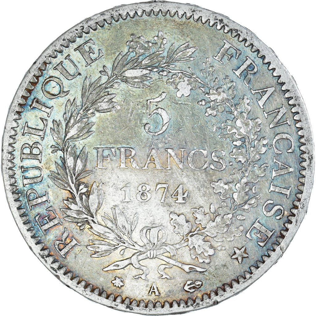 Moneta, Francja, Hercule, 5 Francs, 1874, Paris, VF(20-25), Srebro, KM:820.1
