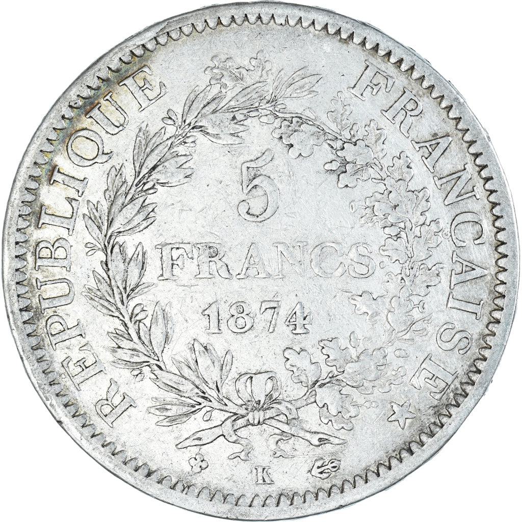 Moneta, Francia, Hercule, 5 Francs, 1874, Bordeaux, MB+, Argento, KM:820.2