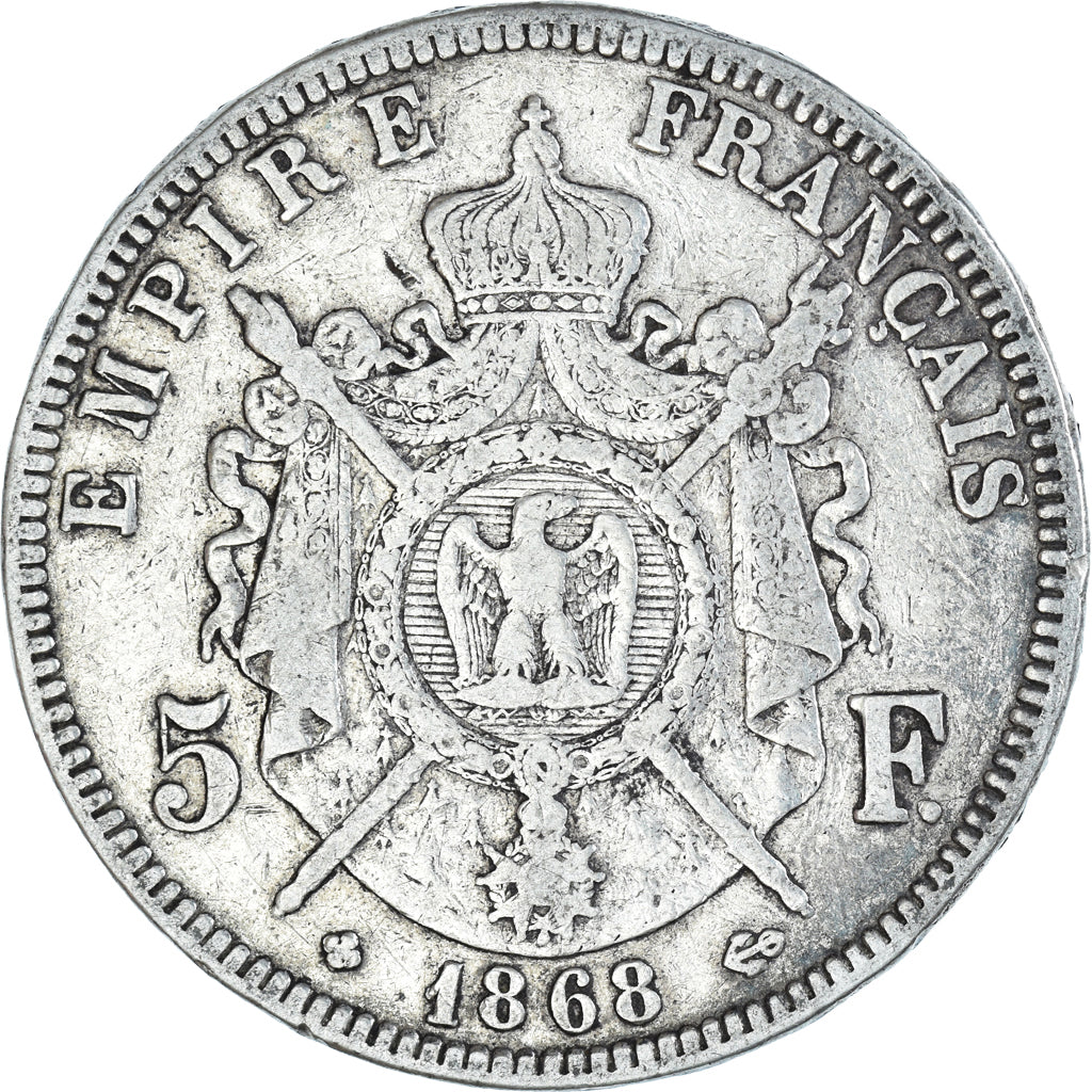 Coin, France, Napoleon III, 5 Francs, 1868, Strasbourg, VF(20-25), Silver