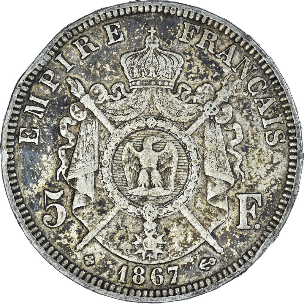 Coin, France, Napoléon III, 5 Francs, 1867, Strasbourg, VF(30-35), Silver