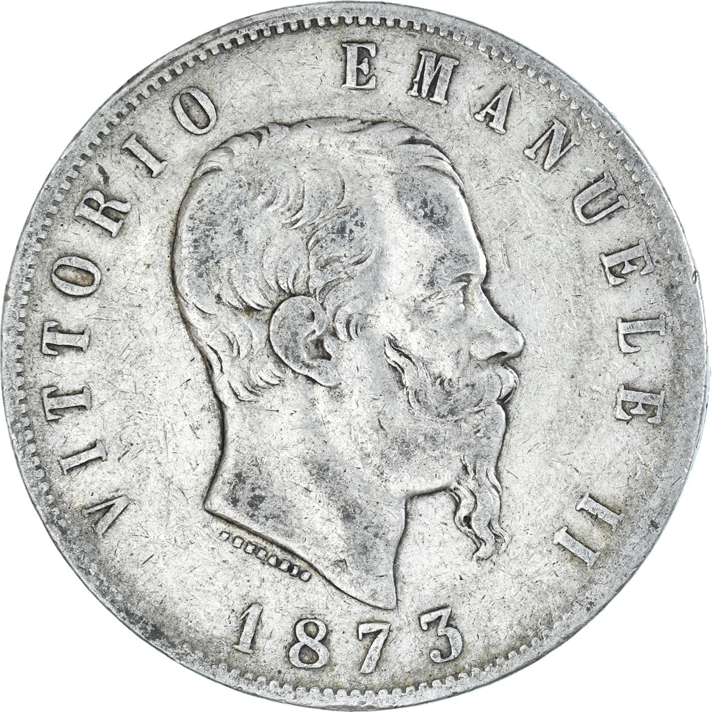 Coin, Italy, Vittorio Emanuele II, 5 Lire, 1873, Milan, VF(30-35), Silver