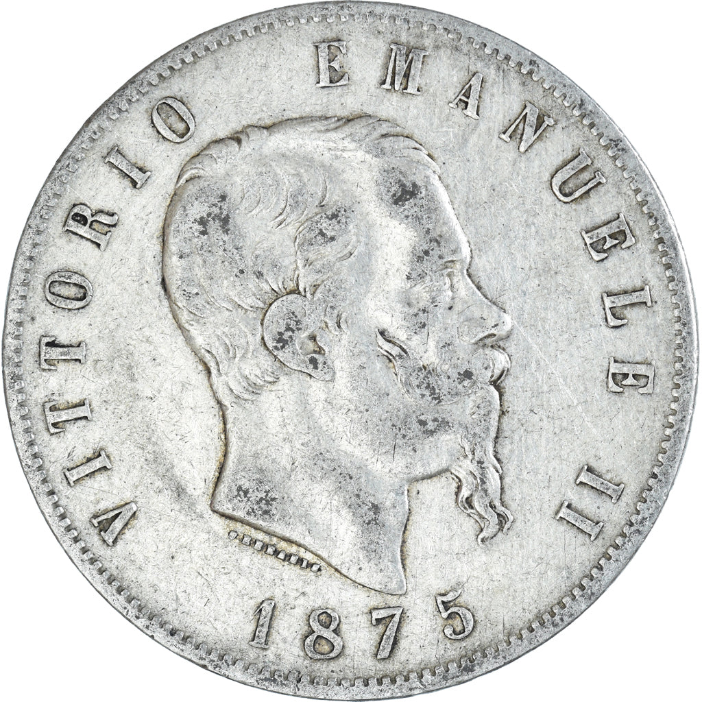 Coin, Italy, Vittorio Emanuele II, 5 Lire, 1875, Milan, VF(20-25), Silver