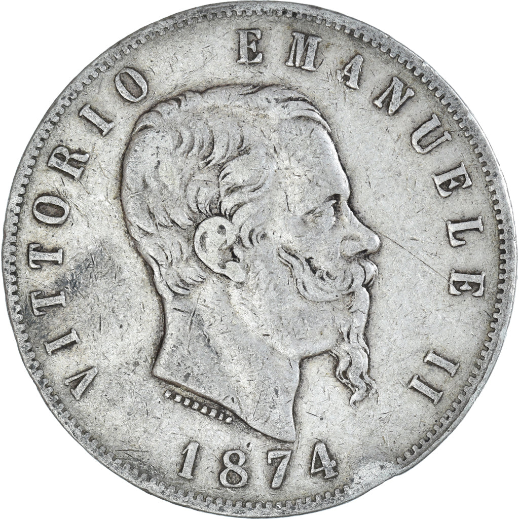 Coin, Italy, Vittorio Emanuele II, 5 Lire, 1874, Milan, VF(30-35), Silver