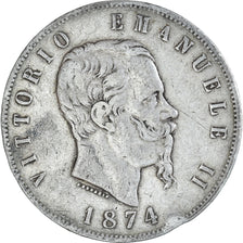 Coin, Italy, Vittorio Emanuele II, 5 Lire, 1874, Milan, VF(30-35), Silver