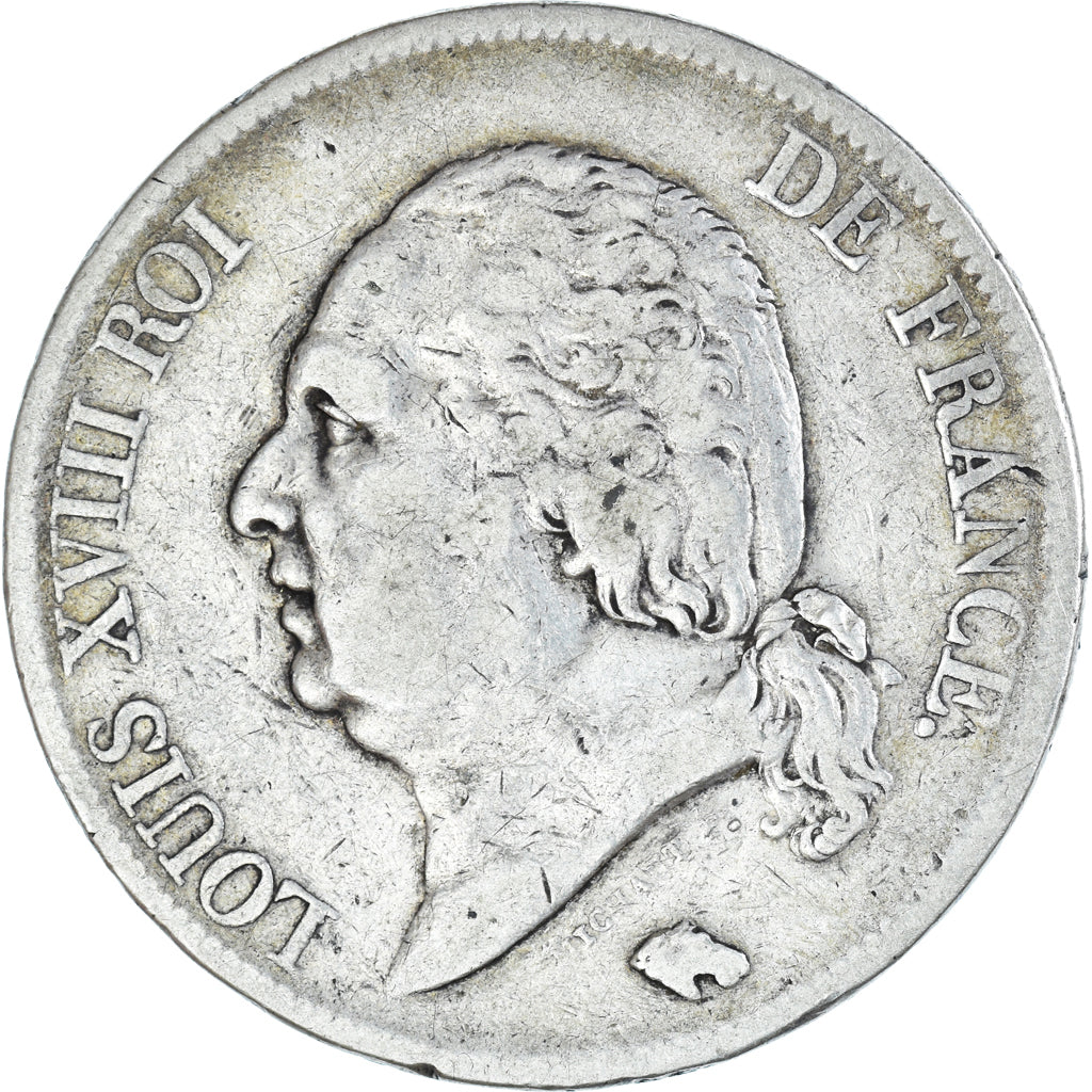 Moneda, Francia, Louis XVIII, Louis XVIII, 5 Francs, 1821, Paris, BC+, Plata