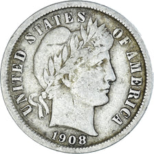 Coin, United States, Barber Dime, Dime, 1908, Philadelphia, VF(30-35), Silver