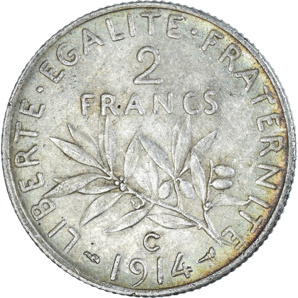 Coin, France, Semeuse, 2 Francs, 1914, Castelsarrasin, AU(50-53), Silver