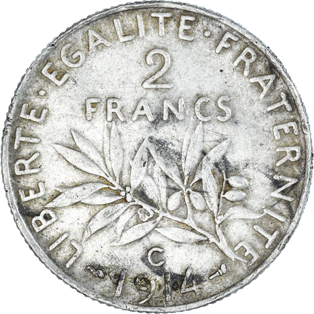 Coin, France, Semeuse, 2 Francs, 1914, Castelsarrasin, AU(50-53), Silver