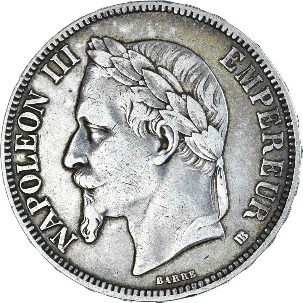 Moneta, Francia, Napoléon III, 5 Francs, 1867, Strasbourg, BB, Argento