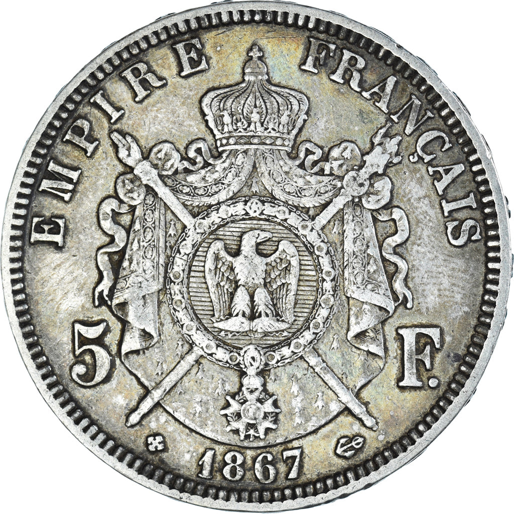 Moneta, Francia, Napoléon III, 5 Francs, 1867, Strasbourg, BB, Argento