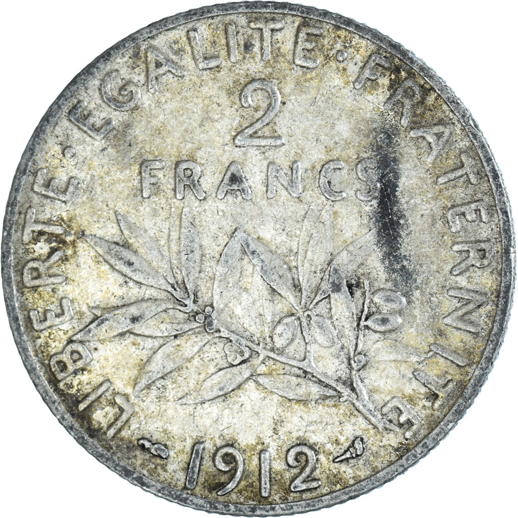 Coin, France, Semeuse, 2 Francs, 1912, Paris, VF(30-35), Silver, KM:845.1